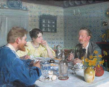 P.S. Kr&oslash;yer: A luncheon. The artist, his wife and the writer Otto Benzon (1893)