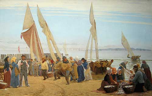P.S. Kr&oslash;yer: Morning at Hombeck. The fisherman come ashore (1875)